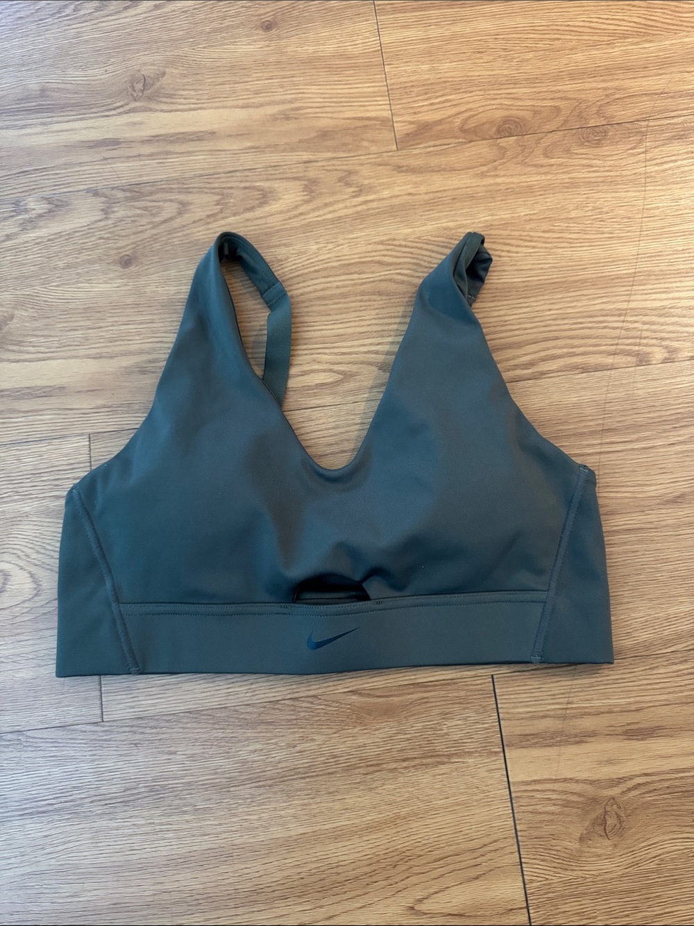 Nike Olive Green Scoop Sports Bra with Subtle Logo